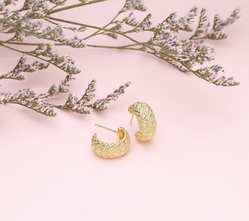 Ariva 14K Gold Basket Weave Huggie Hoop Earrings — View 6