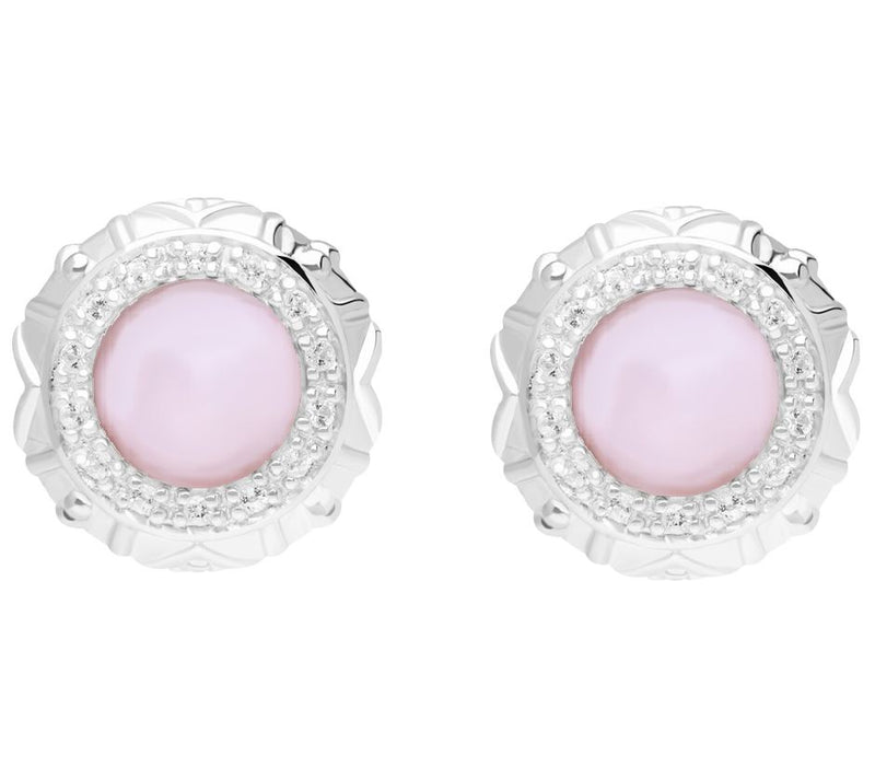 Elyse Ryan Sterling Pink Opal & White Topaz But ton Earrings — View 3