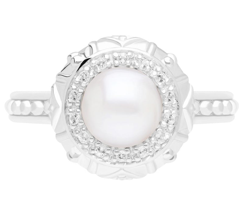 Elyse Ryan Sterling Cultured Pearl & White Topaz Ring — Main view