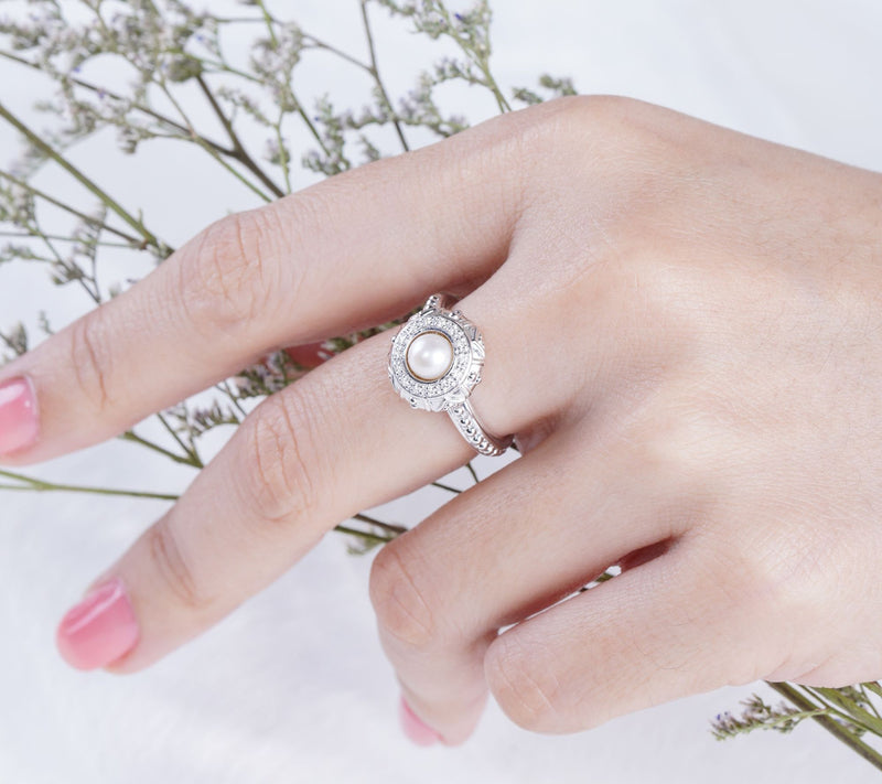 Elyse Ryan Sterling Cultured Pearl & White Topaz Ring — View 4