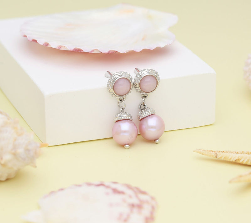 Elyse Ryan Sterling Pink Cultured Pearl & Opal Dangle Earrings — View 5