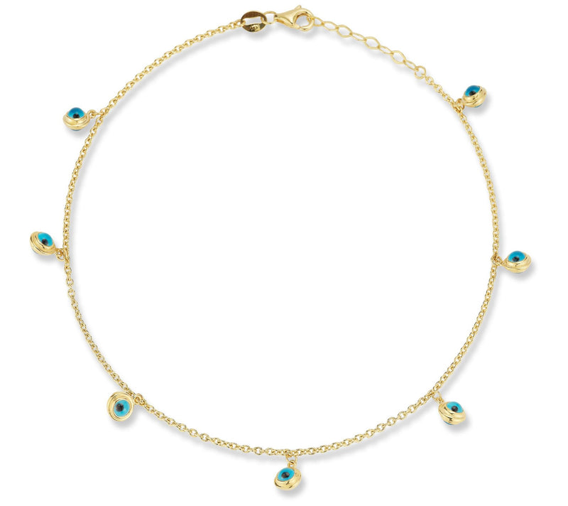 Luminosa Gold Evil Eye Charm Ankle B racelet, 1 K — View 3