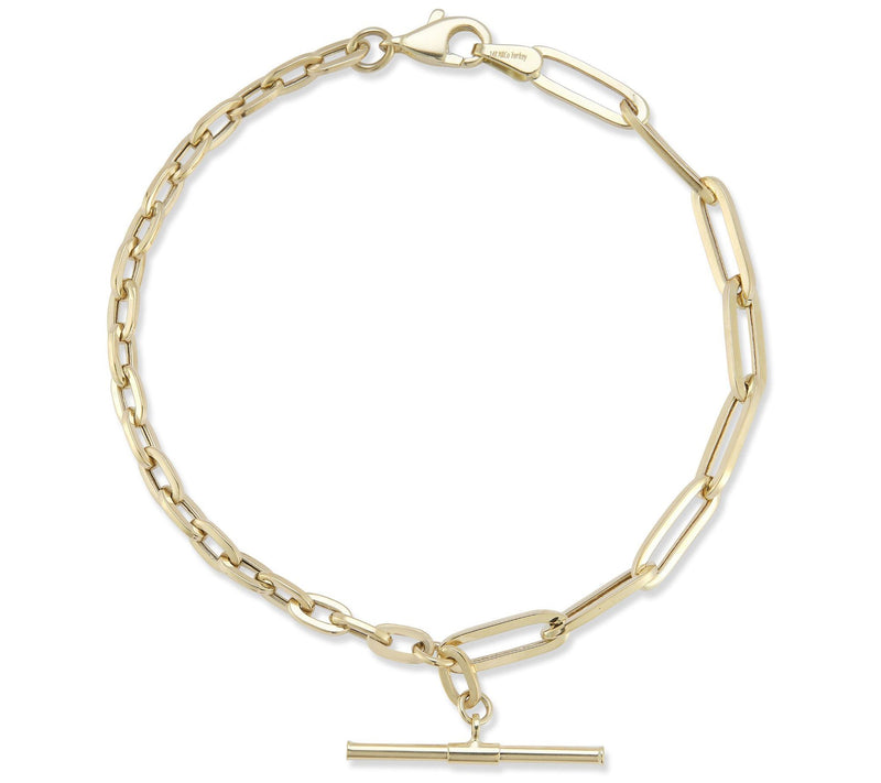 Luminosa Gold Paperclip Link T-Bar Bracelet, 14K — Main view