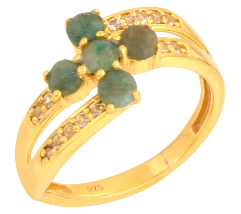 Affinity Gems Green Corundum & White Topaz Rin g, 14K Plated — Main view