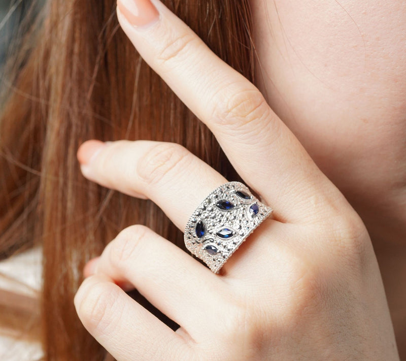 Dallas Prince Designs Chrome Marcasite & Sapphi re Ring — View 9