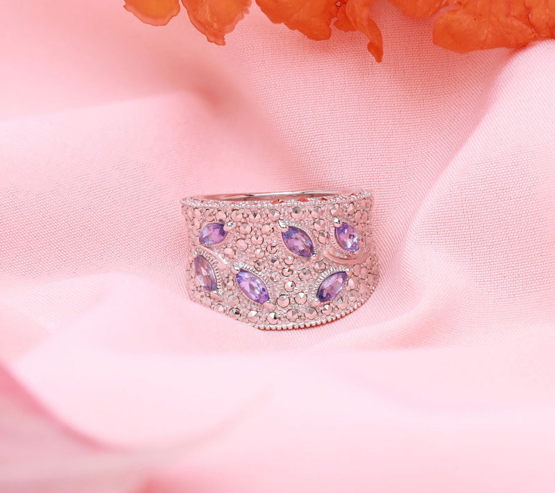 Dallas Prince Designs Chrome Marcasite & Tanzan ite Ring — View 6
