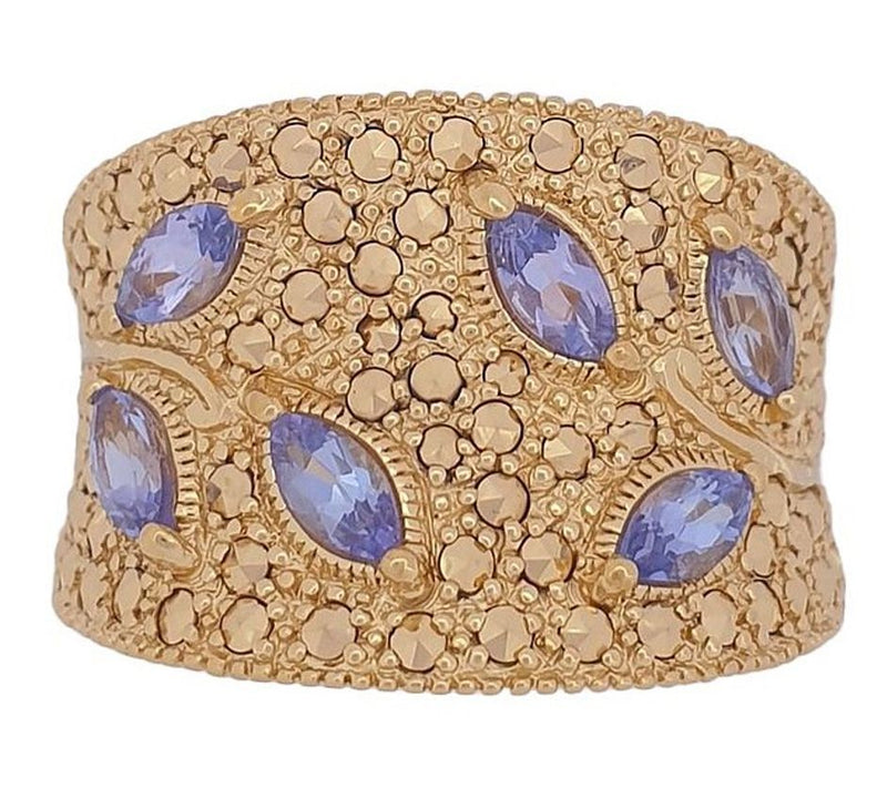 Dallas Prince Designs Chrome Marcasite & Tanzan ite Ring — View 5