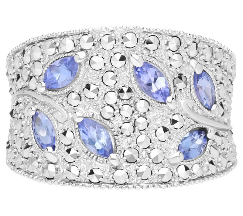 Dallas Prince Designs Chrome Marcasite & Tanzan ite Ring — Main view