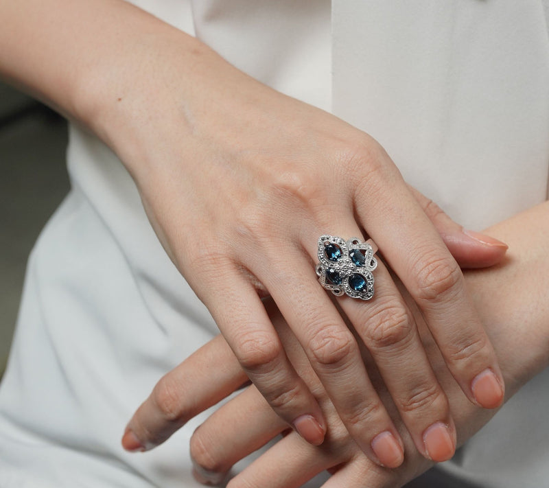 Dallas Prince Designs Chrome Marcasite & Blue Topaz Ring — View 7