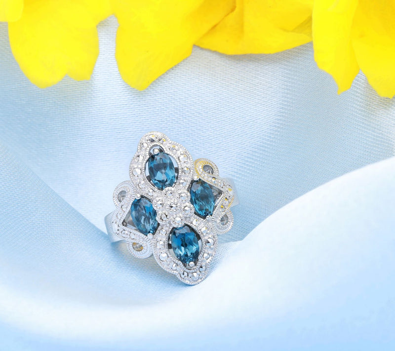 Dallas Prince Designs Chrome Marcasite & Blue Topaz Ring — View 6