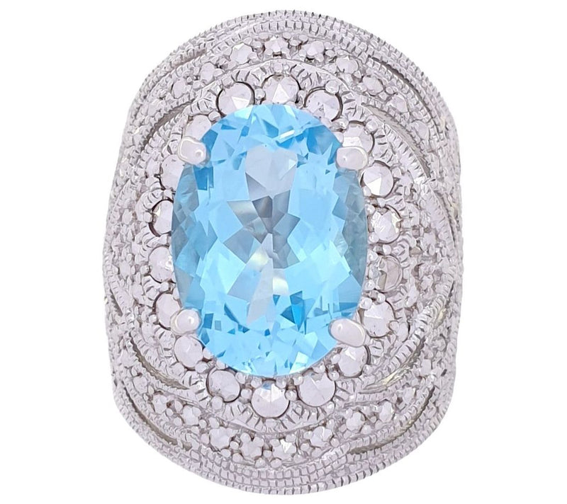 Dallas Prince Designs Chrome Marcasite & Blue Topaz Band Ring — Main view