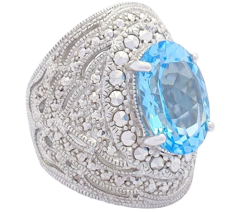 Dallas Prince Designs Chrome Marcasite & Blue Topaz Band Ring — View 2