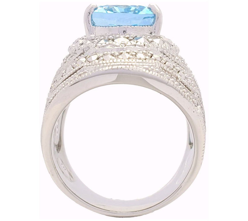 Dallas Prince Designs Chrome Marcasite & Blue Topaz Band Ring — View 4