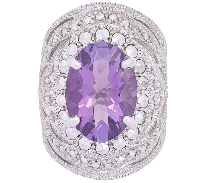 Dallas Prince Designs Chrome Marcasite & Amethyst Band Ring — Main view