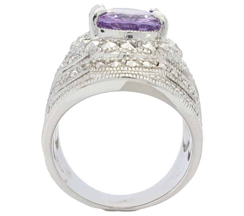 Dallas Prince Designs Chrome Marcasite & Amethyst Band Ring — View 4