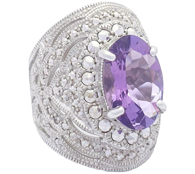 Dallas Prince Designs Chrome Marcasite & Amethyst Band Ring — View 2