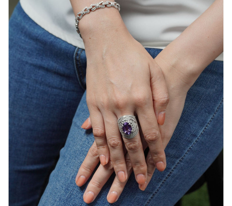 Dallas Prince Designs Chrome Marcasite & Amethyst Band Ring — View 6