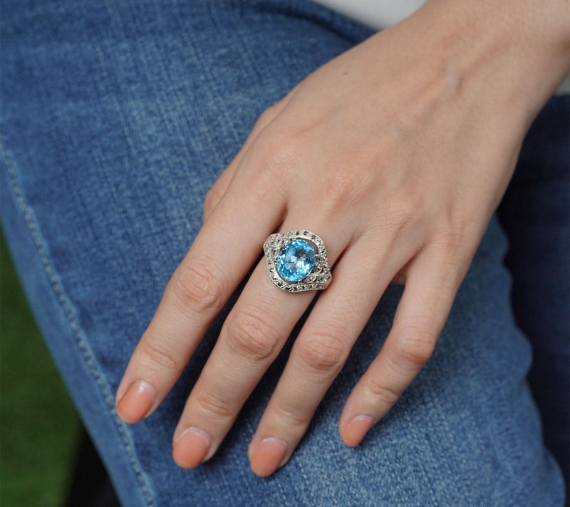 Dallas Prince Designs Chrome Marcasite & Blue Topaz Wide Ring — View 4