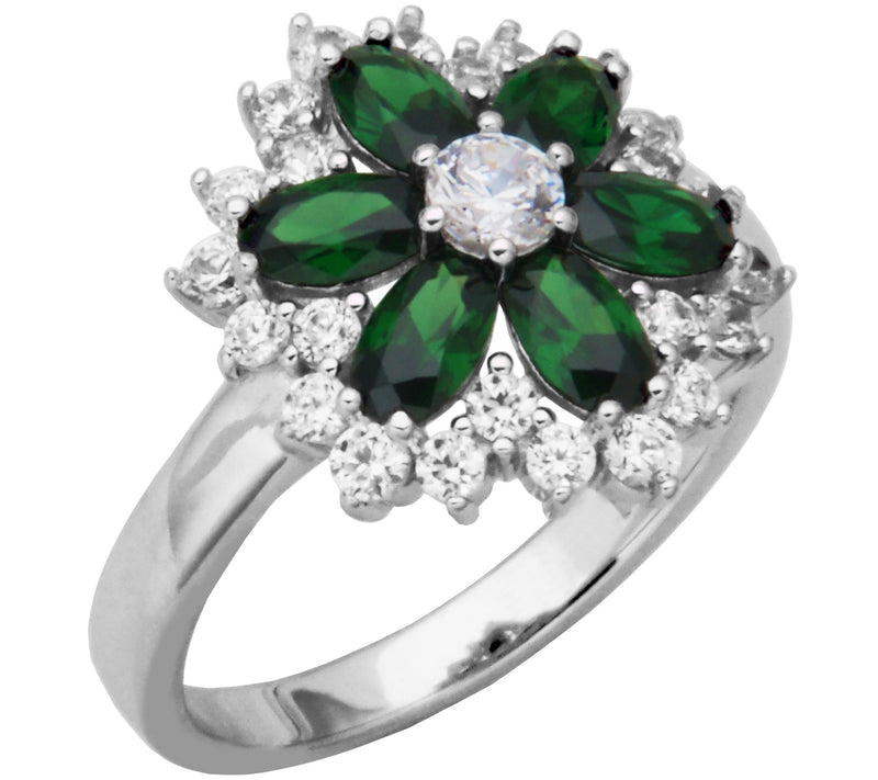 Diamonique 3.10 cttw Green Flower Ring, Sterlin g Silver — View 5