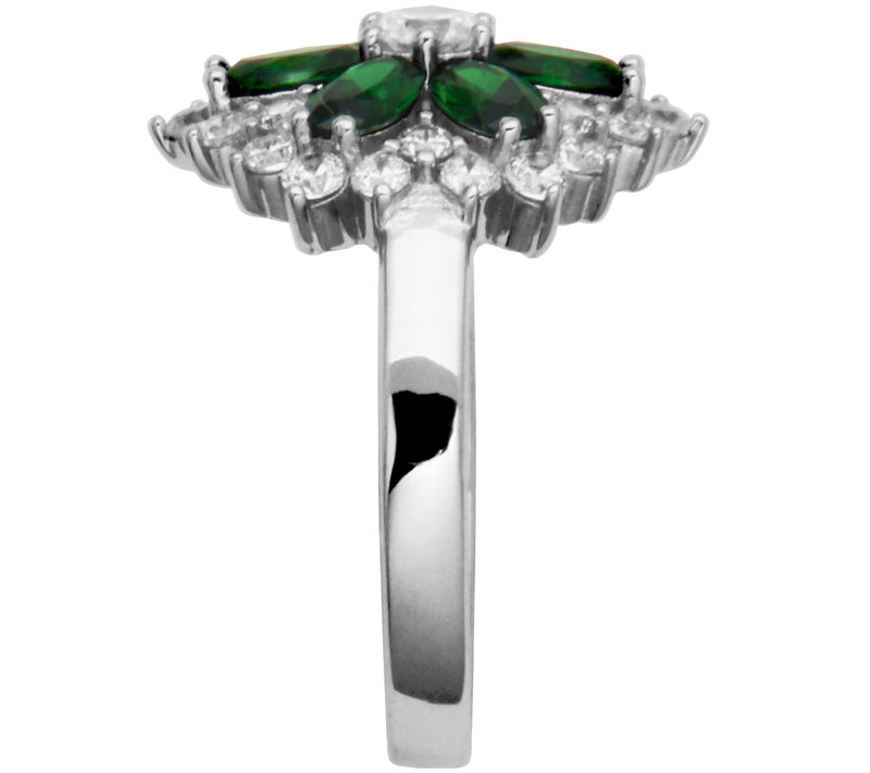 Diamonique 3.10 cttw Green Flower Ring, Sterlin g Silver — View 4