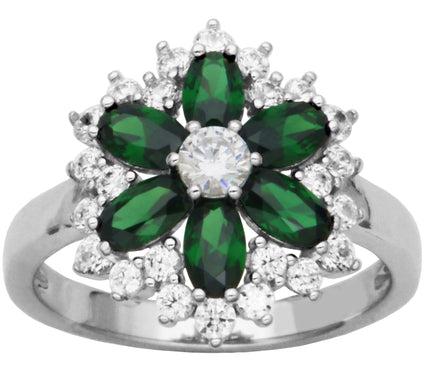 Diamonique 3.10 cttw Green Flower Ring, Sterlin g Silver