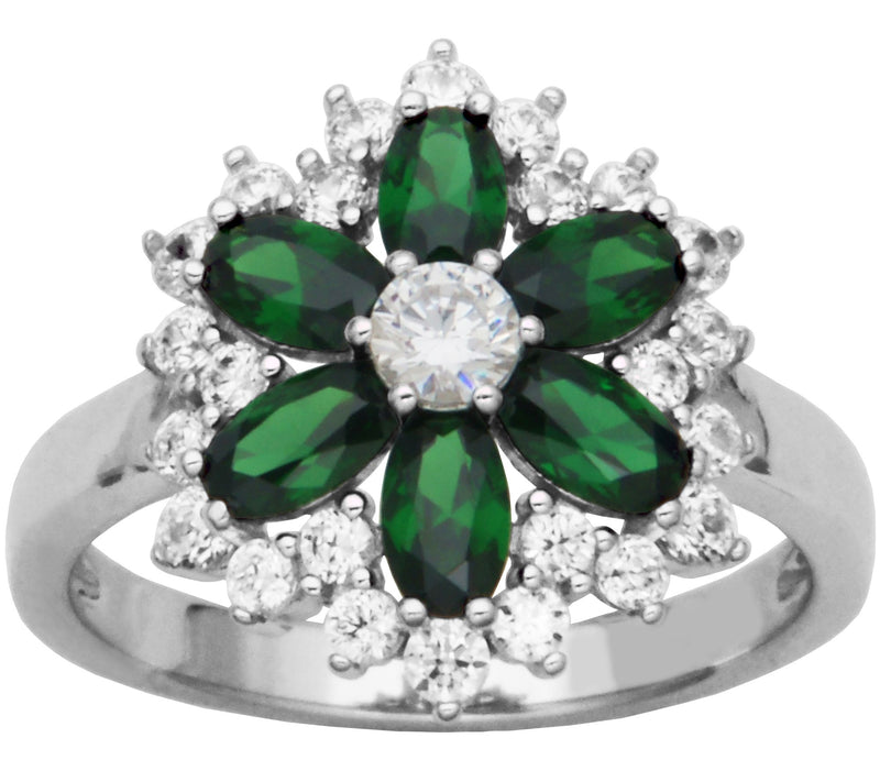 Diamonique 3.10 cttw Green Flower Ring, Sterlin g Silver — Main view