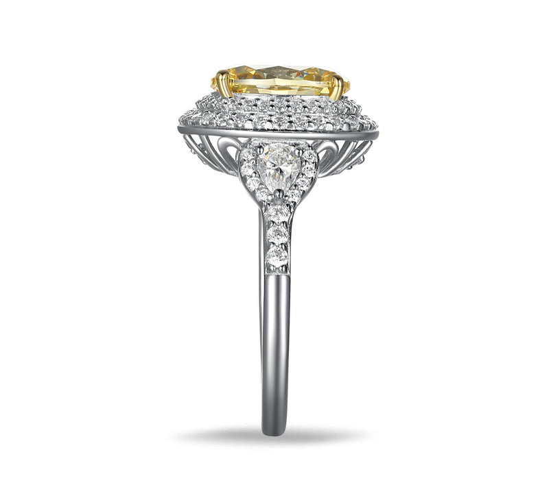 Diamonique 5.50 cttw Yellow Halo Ring, Sterling  Silver — View 6