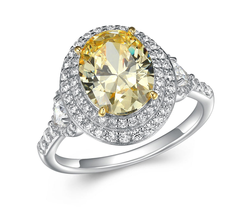 Diamonique 5.50 cttw Yellow Halo Ring, Sterling  Silver — View 3
