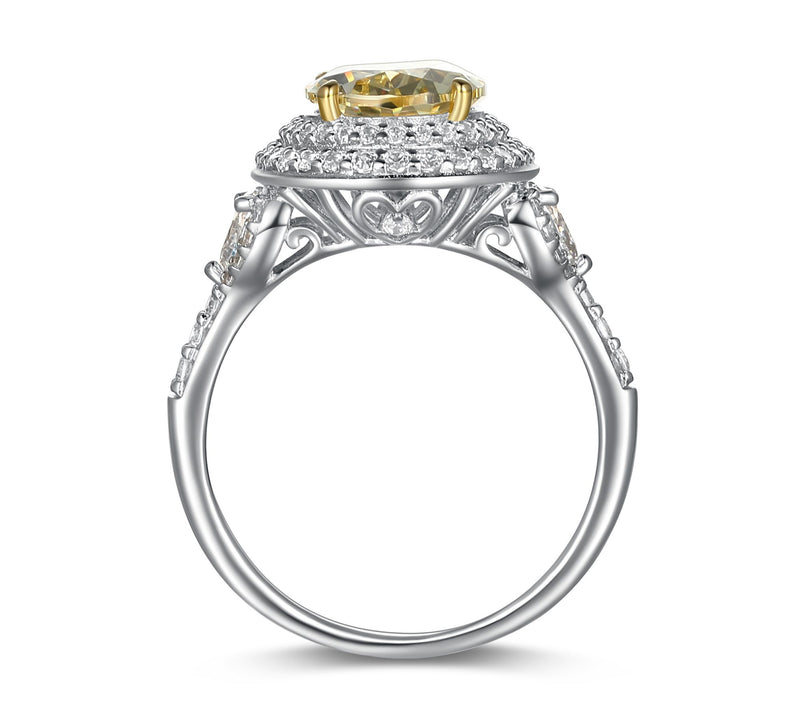 Diamonique 5.50 cttw Yellow Halo Ring, Sterling  Silver — View 5