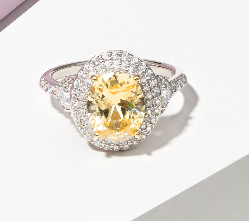 Diamonique 5.50 cttw Yellow Halo Ring, Sterling  Silver — View 7
