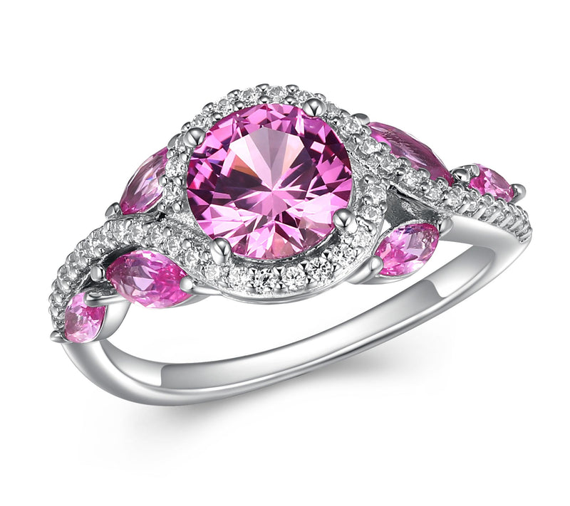 Diamonique & Created Pink Sapphire Ring, Sterli ng Silver — View 3