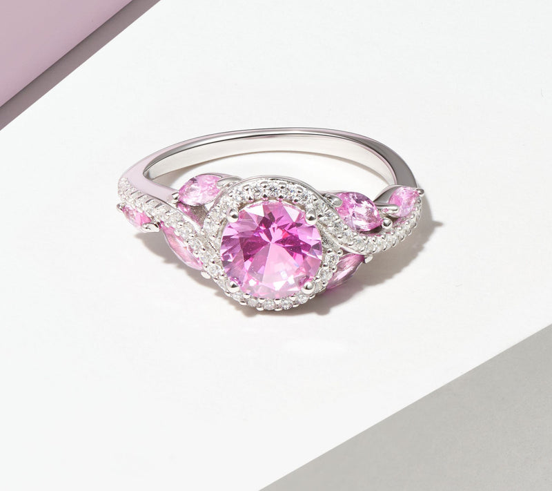 Diamonique & Created Pink Sapphire Ring, Sterli ng Silver — View 7