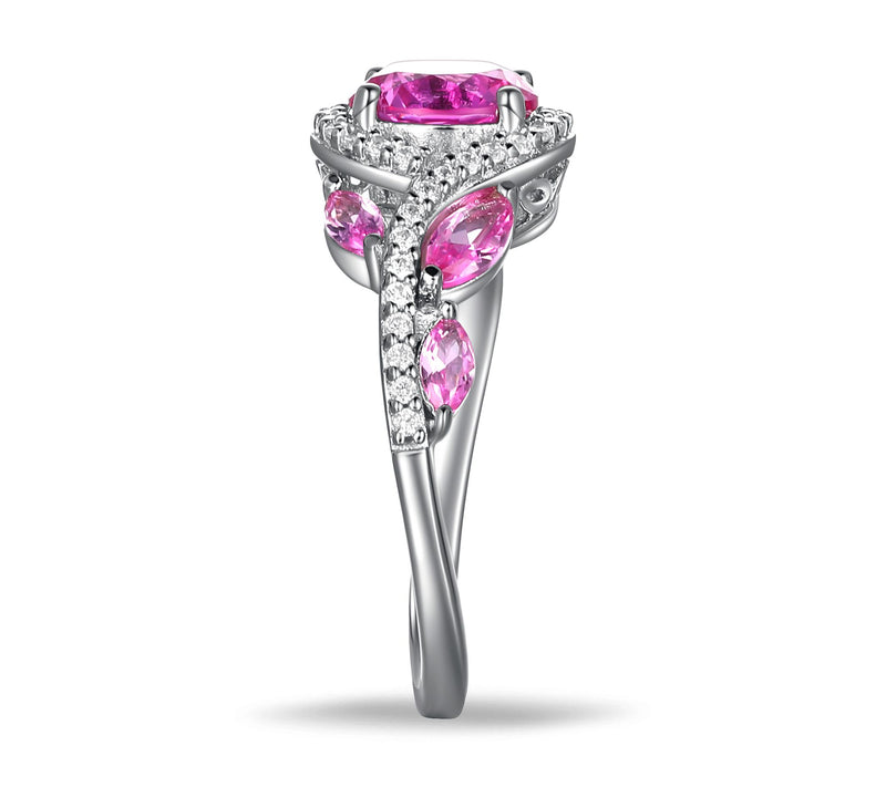 Diamonique & Created Pink Sapphire Ring, Sterli ng Silver — View 6