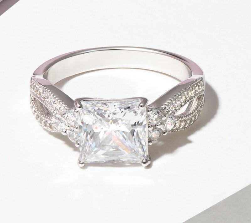 Diamonique 4.30 cttw Princess Cut Ring, Sterlin g Silver — View 7
