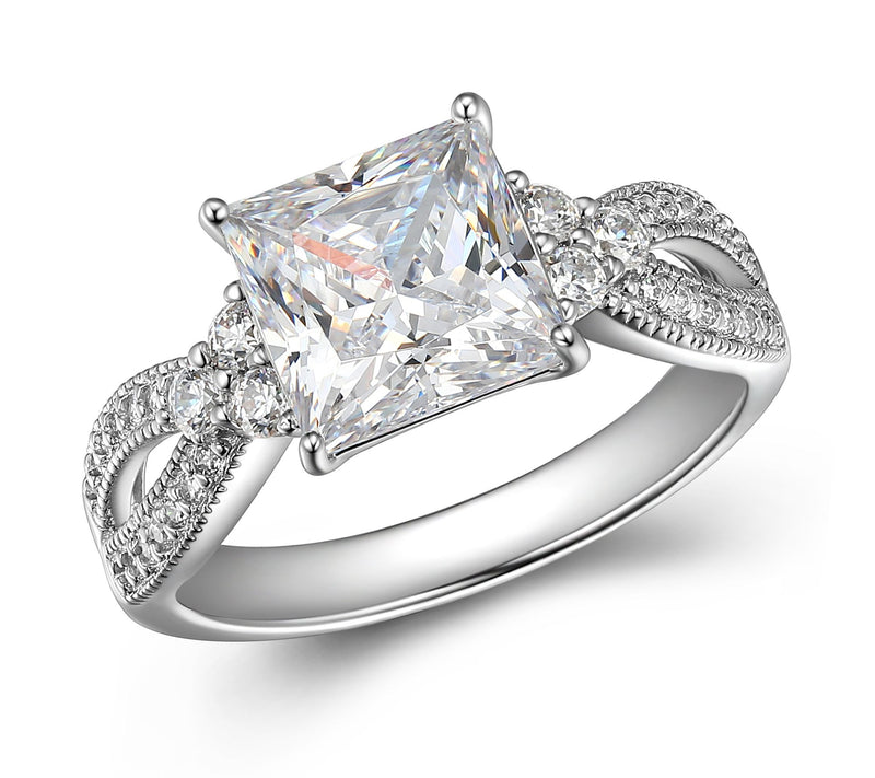 Diamonique 4.30 cttw Princess Cut Ring, Sterlin g Silver — View 3