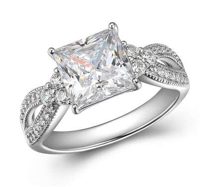 Diamonique 4.30 cttw Princess Cut Ring, Sterlin g Silver
