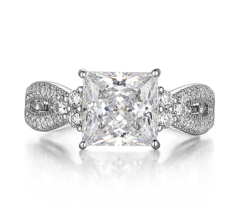 Diamonique 4.30 cttw Princess Cut Ring, Sterlin g Silver — View 4