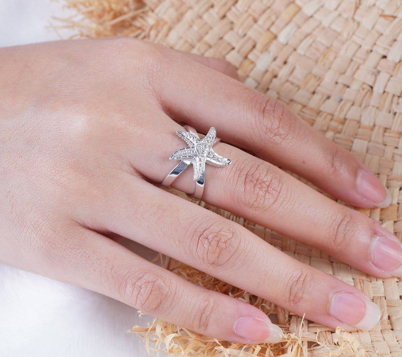 Goddaughters Sterling Silver White Topaz Starfish Ring — View 4