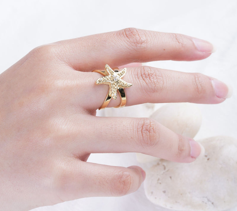 Goddaughters 14K Gold Clad Topaz Starfish Ring — View 4