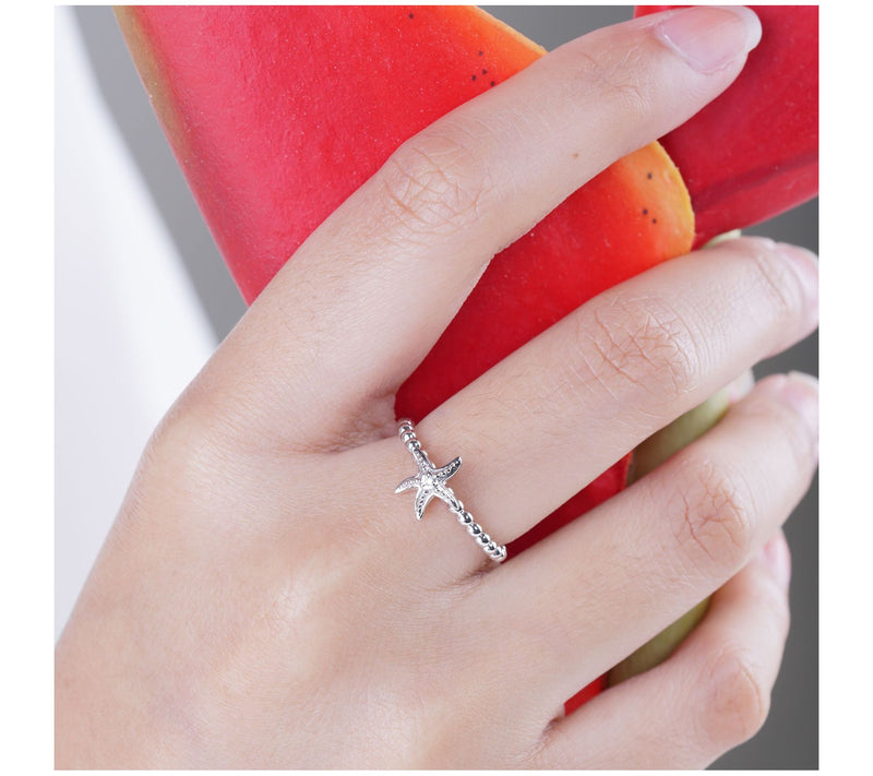 Goddaughters Sterling Silver White Topaz Mini Starfish Ring — View 4