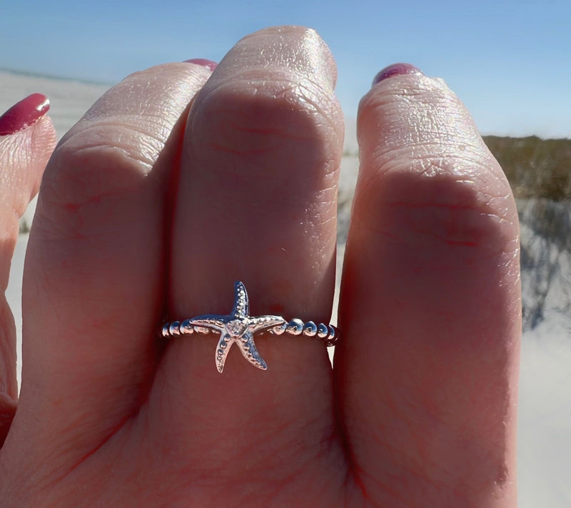 Goddaughters Sterling Silver White Topaz Mini Starfish Ring — View 5