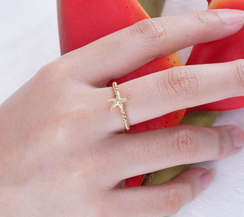 Goddaughters 14K Gold Clad White Topaz Mini Starfish Ring — View 4