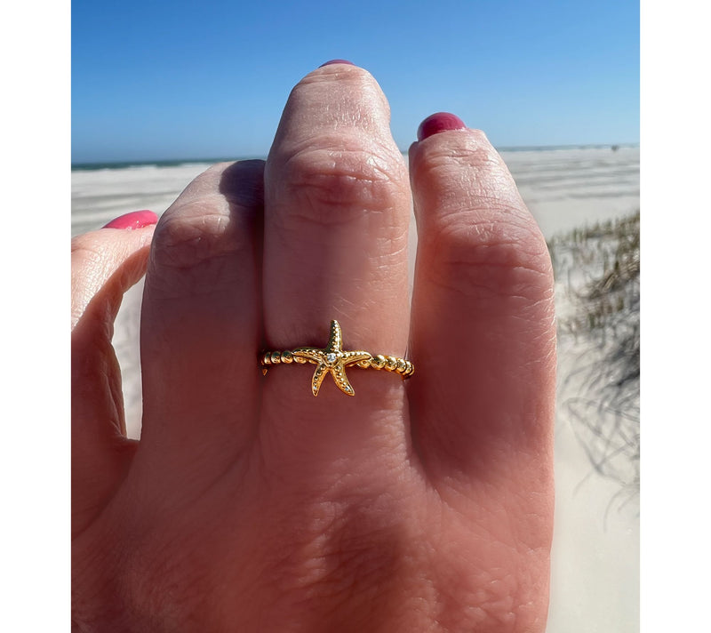 Goddaughters 14K Gold Clad White Topaz Mini Starfish Ring — View 5