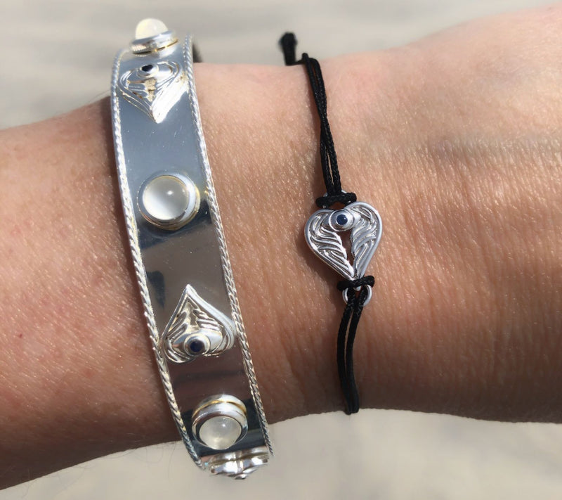Goddaughters Sterling Angel Eyes Moonstone & Sapphire Cuff — View 4