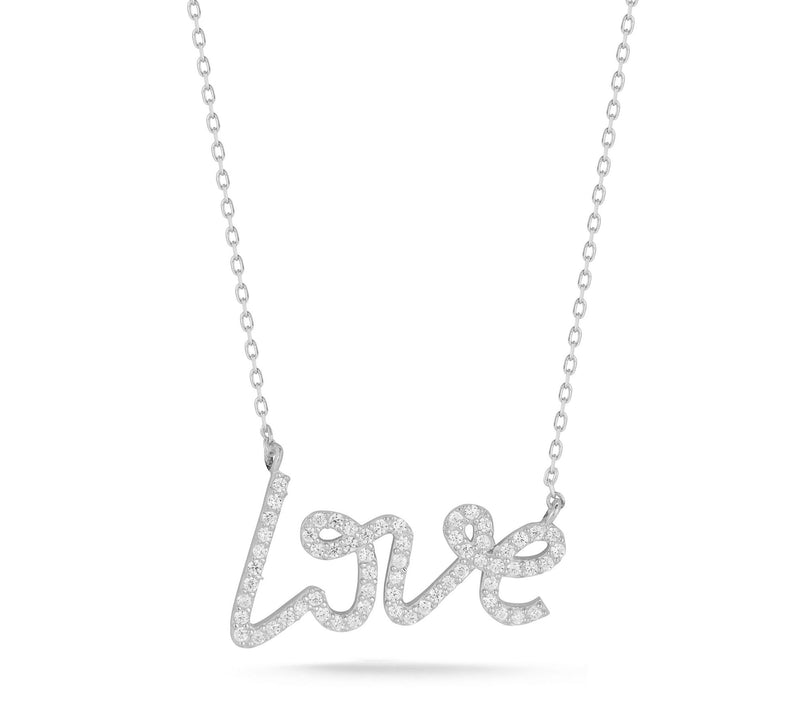 Sterlina Silver Pave Script Love Necklace, Sterling — Main view
