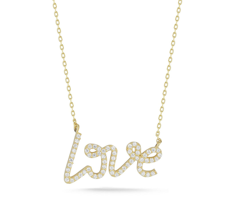 Sterlina Silver Pave Script Love Necklace, Sterling — View 5