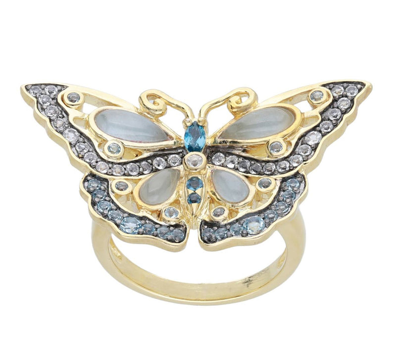 Ariva 18K Gold Clad Blue Multi-Gemstone Butterfly Ring — Main view
