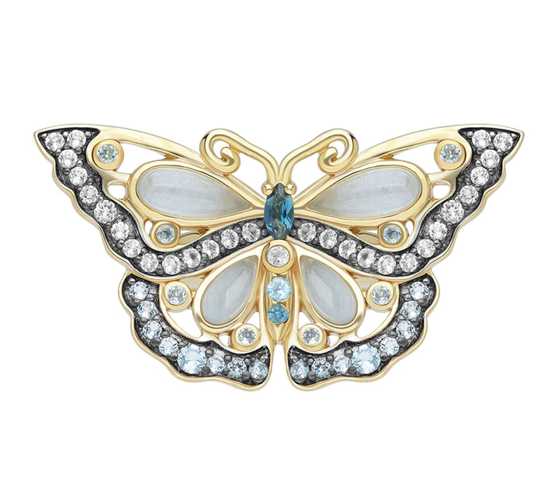 Ariva 18K Gold Clad Blue Multi-Gemstone Butterfly Ring — View 2