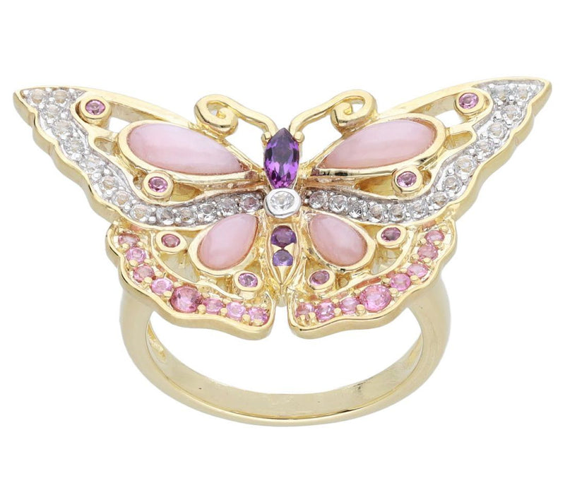 Ariva 18K Gold Clad Pink Multi-Gemstone Butterf ly Ring — Main view