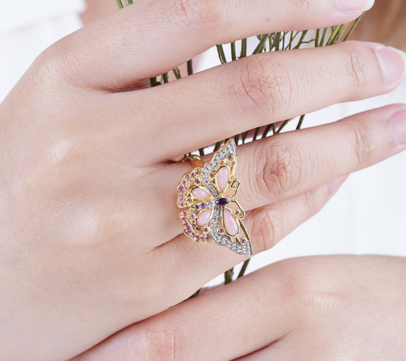 Ariva 18K Gold Clad Pink Multi-Gemstone Butterf ly Ring — View 5